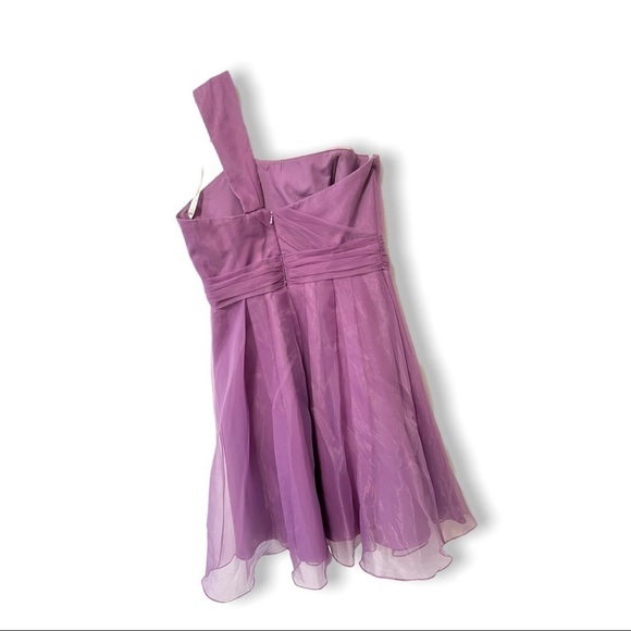 Davids Bridal Lavender Purple One Shoulder Flared Chiffon Midi Formal Dress - Picture 5 of 5